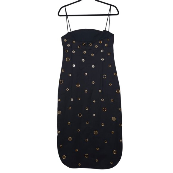 Alexis Malia Midi Dress Black Mirrored Grommet Curved Size S NWT‎ - Picture 7 of 11